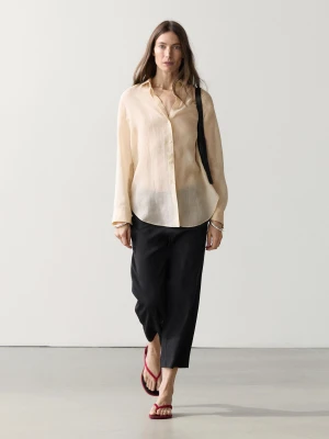 Luźna Koszula Z Kołnierzykiem Koszulowym - Orzechowy - - Massimo Dutti - Kobieta