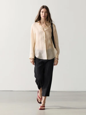 Luźna Koszula Z Kołnierzykiem Koszulowym - Orzechowy - - Massimo Dutti - Kobieta