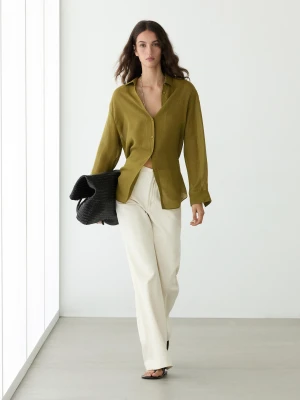 Luźna Koszula Z Kołnierzykiem Koszulowym - Zielony - - Massimo Dutti - Kobieta