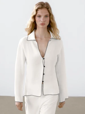 Luźna Koszula Z Kontrastowymi Elementami - Biały - - Massimo Dutti - Kobieta