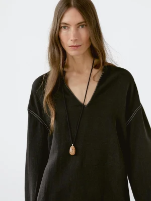 Luźna Koszula Z Kontrastowymi Szwami - Czarny - - Massimo Dutti - Kobieta