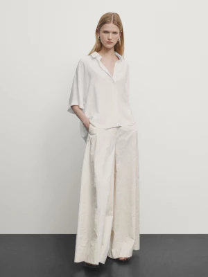 Luźna Koszula Z Krótkim Rękawem - Biały - - Massimo Dutti - Kobieta