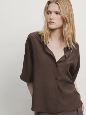 Luźna Koszula Z Krótkim Rękawem - Brązowy - - Massimo Dutti - Kobieta