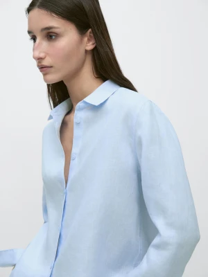 Luźna Koszula Z Lnu - Błękitny - - Massimo Dutti - Kobieta