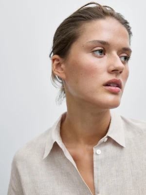 Luźna Koszula Z Lnu W Prążki - Brązowy - - Massimo Dutti - Female