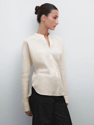 Luźna Koszula Z Lnu Ze Stójką - Popielaty - - Massimo Dutti - Kobieta