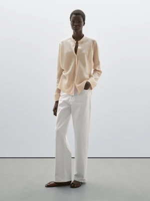 Luźna Koszula Z Lnu Ze Stójką - Żółty - - Massimo Dutti - Kobieta