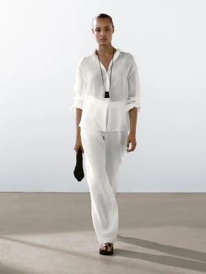 Luźna Koszula Z Mieszanki Ramii - Biały - - Massimo Dutti - Kobieta