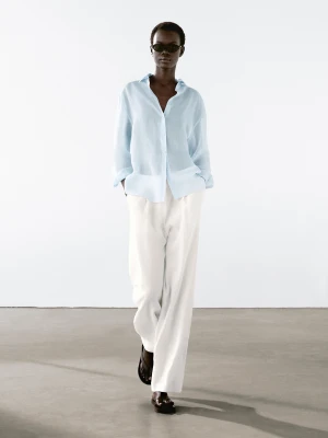 Luźna Koszula Z Mieszanki Ramii - Błękitny - - Massimo Dutti - Kobieta