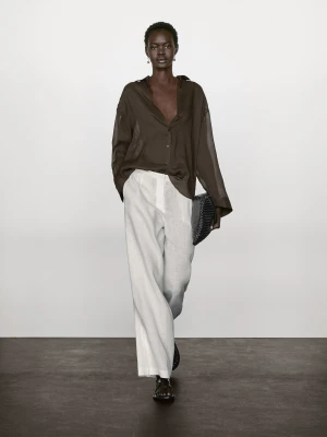 Luźna Koszula Z Mieszanki Ramii - Brązowy - - Massimo Dutti - Kobieta