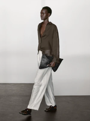 Luźna Koszula Z Mieszanki Ramii - Brązowy - - Massimo Dutti - Kobieta