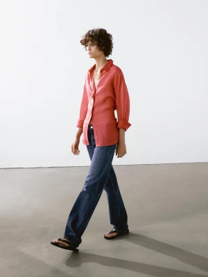Luźna Koszula Z Mieszanki Ramii - Czereśniowy - - Massimo Dutti - Kobieta