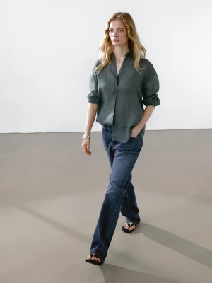 Luźna Koszula Z Mieszanki Ramii - Zielony - - Massimo Dutti - Female