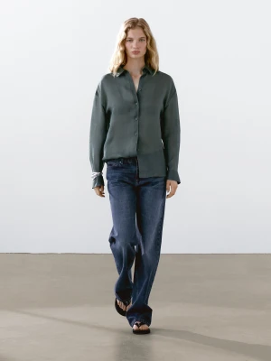 Luźna Koszula Z Mieszanki Ramii - Zielony - - Massimo Dutti - Kobieta