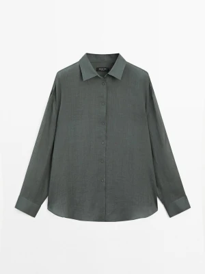Luźna Koszula Z Mieszanki Ramii - Zielony - - Massimo Dutti - Kobieta