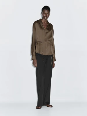 Luźna Koszula Z Ozdobną Talią - Brązowy - - Massimo Dutti - Kobieta