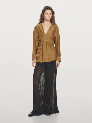 Luźna Koszula Z Ozdobną Talią - Oliwkowy - - Massimo Dutti - Kobieta