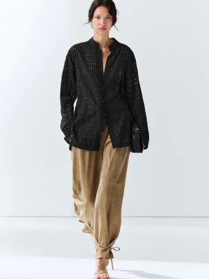 Luźna Koszula Z Ozdobnym Haftem - Czarny - Massimo Dutti - Female