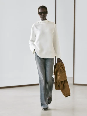 Luźna Koszula Z Ozdobnymi Guzikami - Biały Złamany - - Massimo Dutti - Kobieta