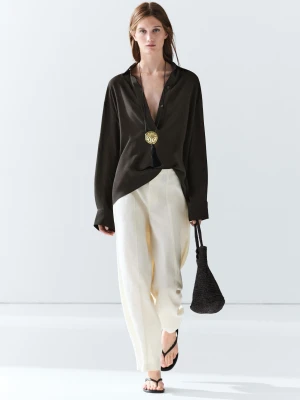 Luźna Koszula Z Ozdobnymi Guzikami - Czekoladowy - Massimo Dutti - Female