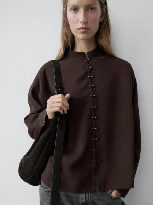 Luźna Koszula Z Ozdobnymi Guzikami - Terakota - - Massimo Dutti - Kobieta