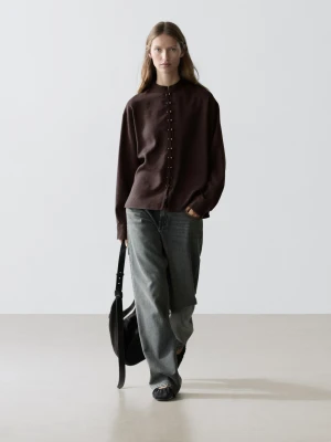 Luźna Koszula Z Ozdobnymi Guzikami - Terakota - - Massimo Dutti - Kobieta