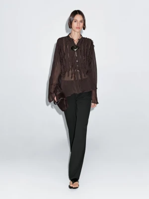 Luźna Koszula Z Przodu Z Falbanami - Bakłażanowy/Oberżynowy - - Massimo Dutti - Kobieta