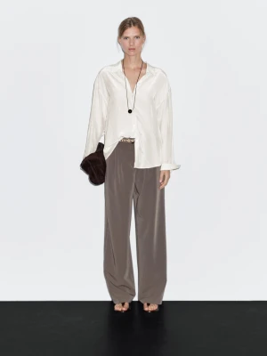 Luźna Koszula Z Tkaniny Technicznej - Beżowy - - Massimo Dutti - Kobieta