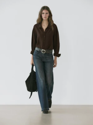 Luźna Koszula Z Tkaniny Technicznej - Brązowy - - Massimo Dutti - Kobieta