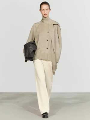 Luźna Koszula Z Wbudowaną Apaszką - Piaskowy - Massimo Dutti - Female