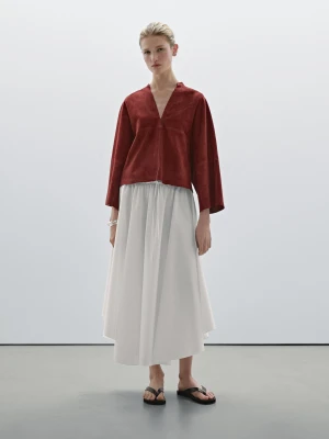 Luźna Koszula Z Zamszowej Skóry - Czerwony - - Massimo Dutti - Kobieta