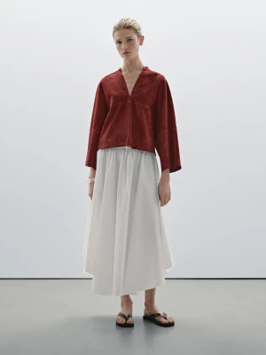 Luźna Koszula Z Zamszowej Skóry - Czerwony - - Massimo Dutti - Kobieta