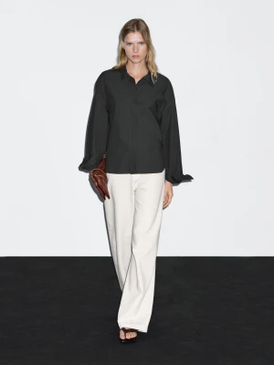 Luźna Koszula Ze 100% Bawełnianej Popeliny - Szary/Niebieski - - Massimo Dutti - Female