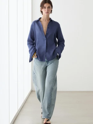Luźna Koszula Ze 100% Lnu - Błękit Królewski - - Massimo Dutti - Kobieta