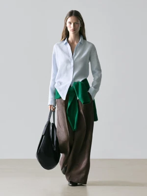 Luźna Koszula Ze 100% Lnu - Błękitny - - Massimo Dutti - Kobieta