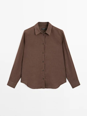 Luźna Koszula Ze 100% Lnu - Brązowy - - Massimo Dutti - Kobieta
