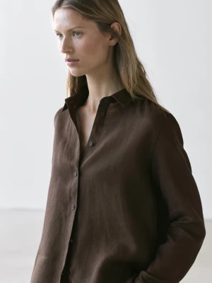 Luźna Koszula Ze 100% Lnu - Brązowy - - Massimo Dutti - Kobieta