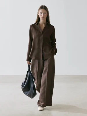 Luźna Koszula Ze 100% Lnu - Brązowy - - Massimo Dutti - Kobieta