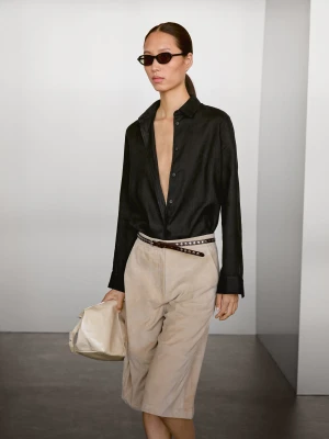Luźna Koszula Ze 100% Lnu - Czarny - - Massimo Dutti - Kobieta