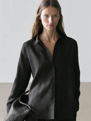 Luźna Koszula Ze 100% Lnu - Czarny - - Massimo Dutti - Kobieta