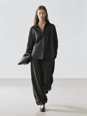 Luźna Koszula Ze 100% Lnu - Czarny - - Massimo Dutti - Kobieta