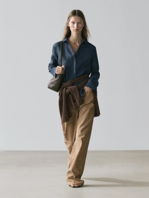 Luźna Koszula Ze 100% Lnu - Granatowy - - Massimo Dutti - Kobieta