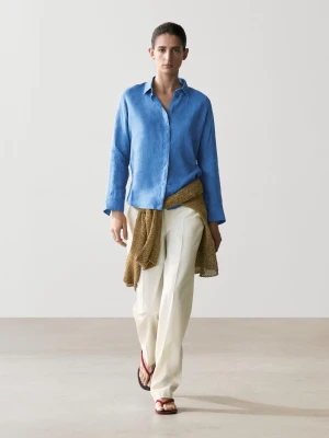 Luźna Koszula Ze 100% Lnu - Niebieski - - Massimo Dutti - Kobieta
