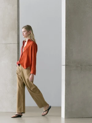 Luźna Koszula Ze 100% Lnu - Pomarańczowy - - Massimo Dutti - Kobieta