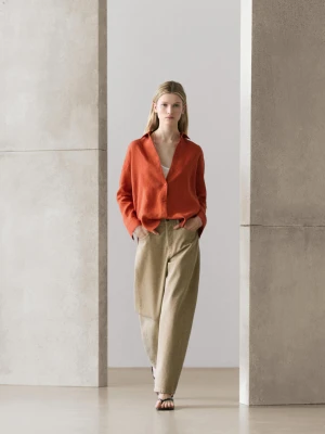 Luźna Koszula Ze 100% Lnu - Pomarańczowy - - Massimo Dutti - Kobieta