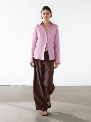 Luźna Koszula Ze 100% Lnu - Różowy - - Massimo Dutti - Kobieta
