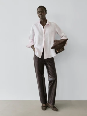 Luźna Koszula Ze 100% Lnu - Różowy - - Massimo Dutti - Kobieta