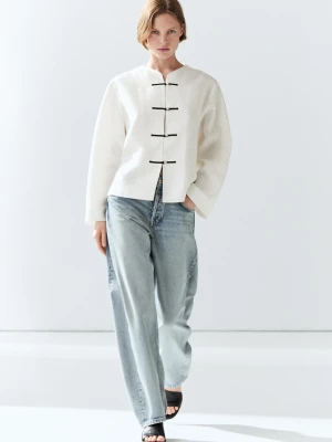 Luźna Koszula Ze 100% Lnu Z Guzikami - Biały Złamany - Massimo Dutti - Female