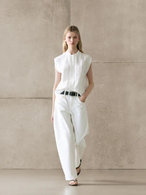 Luźna Koszula Ze 100% Lnu Z Ozdobnymi Guzikami - Biały - - Massimo Dutti - Kobieta