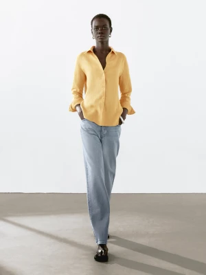 Luźna Koszula Ze 100% Lnu - Żółty - - Massimo Dutti - Kobieta